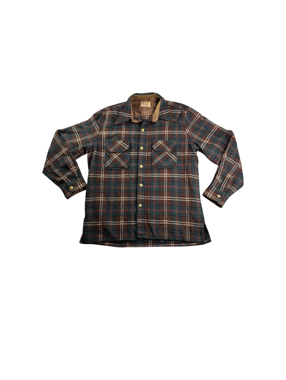 Vintage LS Ayres & Co Plaid Wool Blend Flannel‎ Shirt Brown Green Red Large